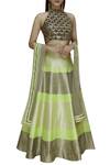 Buy_Vandana Sethi_Grey Dupion Silk Halter Embellished Lehenga Set _at_Aza_Fashions