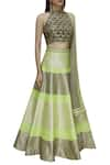 Vandana Sethi_Grey Dupion Silk Halter Embellished Lehenga Set _Online_at_Aza_Fashions