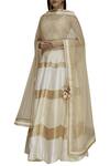 Buy_Vandana Sethi_Beige Dupion Silk Wide Neck Embroidered Lehenga Set _Online_at_Aza_Fashions