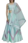 Buy_Vandana Sethi_Blue Dupion Silk Wide Neck Embroidered Lehenga Set _at_Aza_Fashions