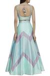 Shop_Vandana Sethi_Blue Dupion Silk Wide Neck Embroidered Lehenga Set _at_Aza_Fashions