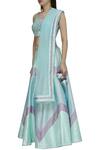 Vandana Sethi_Blue Dupion Silk Wide Neck Embroidered Lehenga Set _Online_at_Aza_Fashions