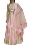 Vandana Sethi_Beige Dupion Silk V Neck Embellished Lehenga Set _Online_at_Aza_Fashions