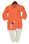 Buy_Fayon Kids_Orange Linen, Cotton Kurta Set _at_Aza_Fashions