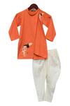 Fayon Kids_Orange Linen, Cotton Kurta Set _Online_at_Aza_Fashions