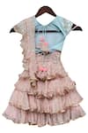 Shop Fayon Kids Peach Chiffon, Georgette Sequins, Metallic Embroidered Pre-draped Lehenga Set at Aza Fashions Shop_Fayon Kids_Peach Chiffon, Georgette Sequins, Metallic Embroidered Pre-draped Lehenga Set _at_Aza_Fashions