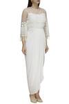 Ridhi Arora_Off White Bubble Crepe Embroidered Draped Dress_Online_at_Aza_Fashions