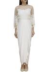 Shop_Ridhi Arora_Off White Bubble Crepe Embroidered Draped Dress_Online_at_Aza_Fashions
