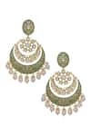 Shop_Chaotiq By Arti_Gold Plated Kundan Meenakari Chandbalis_at_Aza_Fashions