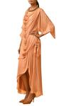 Buy_Malini Ramani_Peach Flat Chiffon Draped Midi Dress_at_Aza_Fashions