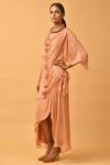 Malini Ramani_Peach Flat Chiffon Draped Midi Dress_Online_at_Aza_Fashions