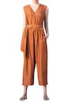 Buy_Kharakapas_Orange Cotton Silk Jumpsuit  _at_Aza_Fashions