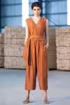 Buy_Kharakapas_Orange Cotton Silk Jumpsuit  _Online_at_Aza_Fashions