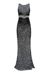 Shop_Chisel By Meghna Ramrakhiya_Black Net Round Embellished Gown _Online_at_Aza_Fashions
