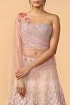 Buy_Tarun Tahiliani_Pink Tulle Diamond Neck Embellished Lehenga Set _Online_at_Aza_Fashions