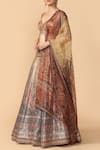 Tarun Tahiliani_Orange Sequin Sheathed Leaf Neck Printed Lehenga Set _Online_at_Aza_Fashions