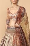 Buy_Tarun Tahiliani_Orange Sequin Sheathed Leaf Neck Printed Lehenga Set _Online_at_Aza_Fashions