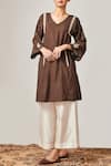 Buy_Myoho_Brown Embroidered Kurta With Pants_at_Aza_Fashions