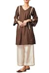 Buy_Myoho_Brown Embroidered Kurta With Pants_Online_at_Aza_Fashions