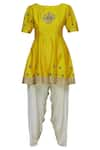 Buy_Ranian_Yellow Silk Blend Round Embellished Kurta Set _Online_at_Aza_Fashions