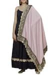 Buy_Ranian_Black Silk Diamond Backless Anarkali With Dupatta _at_Aza_Fashions