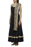 Buy_Ranian_Black Silk Diamond Neck Backless Anarkali With Dupatta _Online_at_Aza_Fashions