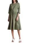 Buy_Anomaly_Green Cotton Pleated Midi Dress_Online_at_Aza_Fashions