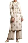 Sue Mue_Beige Handloom Cotton Band Embroidered Kurta Set _Online_at_Aza_Fashions