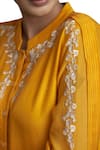 Sue Mue_Yellow Maheshwari Handloom Cotton Band Embroidered Shirt Tunic _Online_at_Aza_Fashions