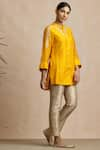 Buy_Sue Mue_Yellow Maheshwari Handloom Cotton Band Embroidered Shirt Tunic _at_Aza_Fashions