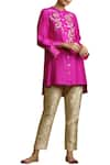 Sue Mue_Pink Maheshwari Handloom Cotton Band Embroidered Shirt Tunic _Online_at_Aza_Fashions