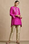 Buy_Sue Mue_Pink Maheshwari Handloom Cotton Band Embroidered Shirt Tunic _at_Aza_Fashions