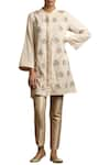 Sue Mue_Beige Handloom Cotton Band Tunic _Online_at_Aza_Fashions