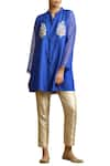 Sue Mue_Blue Handloom Cotton Band Embroidered Shirt Tunic _Online_at_Aza_Fashions