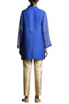 Shop_Sue Mue_Blue Handloom Cotton Band Embroidered Shirt Tunic _at_Aza_Fashions