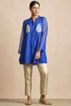 Buy_Sue Mue_Blue Handloom Cotton Band Embroidered Shirt Tunic _at_Aza_Fashions