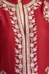 Shop_Sue Mue_Red Maheswari Handloom Cotton Band Collar Kurta Set _Online_at_Aza_Fashions