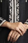 Shop_Sue Mue_Black Maheswari Handloom Cotton Band Collar Kurta Set _Online_at_Aza_Fashions