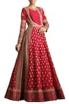 Buy_Sue Mue_Red Handloom Maheshwari Round Embroidered Anarkali Set _Online_at_Aza_Fashions