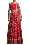 Sue Mue_Red Handloom Maheshwari Round Embroidered Anarkali Set _Online_at_Aza_Fashions