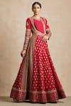 Buy_Sue Mue_Red Handloom Maheshwari Round Embroidered Anarkali Set _at_Aza_Fashions