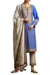 Buy_Sue Mue_Blue Tussar Georgette Embroidered Kurta And Pant Set_Online_at_Aza_Fashions