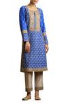 Sue Mue_Blue Tussar Georgette Embroidered Kurta And Pant Set_Online_at_Aza_Fashions