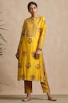 Sue Mue_Yellow Handloom Maheshwari Cotton Round Kurta Set _Online_at_Aza_Fashions