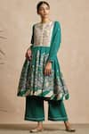 Sue Mue_Green Handloom Cotton Round Anarkali Set _Online_at_Aza_Fashions