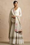 Sue Mue_Beige Handwoven Banarasi Cotton Square Neck Anarkali With Dupatta _Online_at_Aza_Fashions