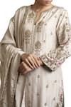 Shop_Sue Mue_Beige Silk Notched Embroidered Kurta Set _Online_at_Aza_Fashions