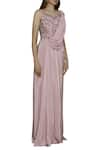 Pooja Peshoria_Pink Satin Round Pre-draped Saree Gown _Online_at_Aza_Fashions