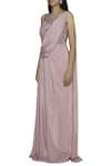 Buy_Pooja Peshoria_Pink Satin Round Pre-draped Saree Gown _Online_at_Aza_Fashions