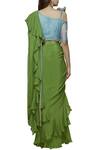 Shop_Nazaakat by Samara Singh_Blue Blouse Organzasaree Crepe Asymmetric Pre-draped Ruffle Saree_at_Aza_Fashions